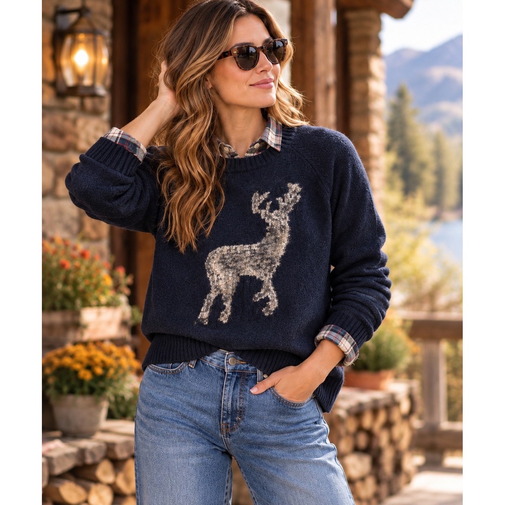 Vintage GANT Rugger 100% Lambswool Deer Sweater Grandpa Preppy Academia Sz L